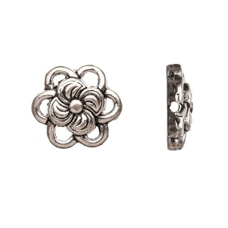 Pkg Blossoms - Pewter Beads, Burnished Silver Plated, Single-Sided Cherry Blossom, 14mm Sold per pkg of 10pcs per pack