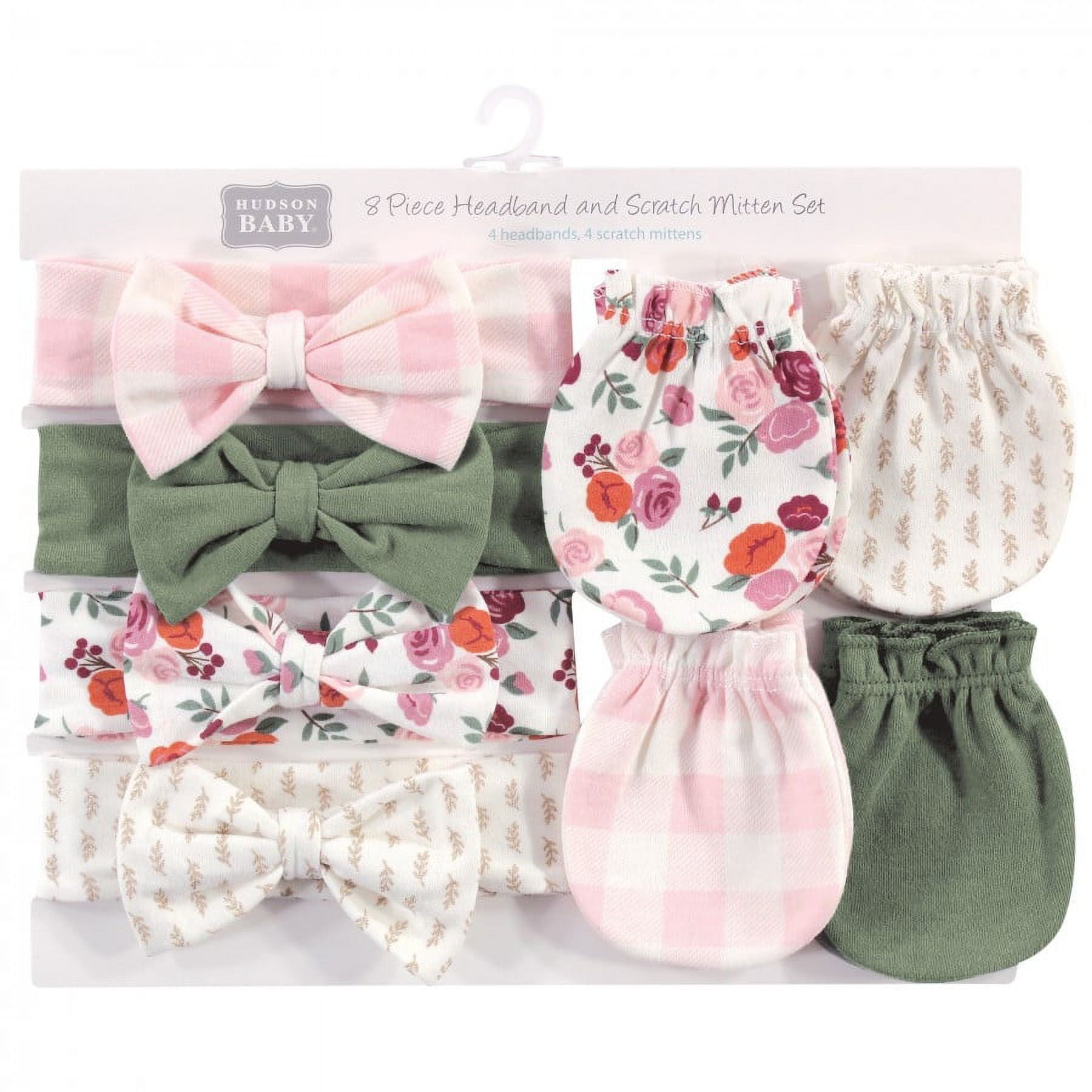 Hudson Baby Cotton Headband and Scratch Mitten Set, Toile
