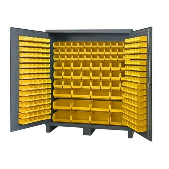 Durham SSC-722484-BDLP-264-95 14 Gauge Flush Style Lockable Double Door Storage Cabinet with 264 Yellow Hook on Bins, Gray - 72 in.