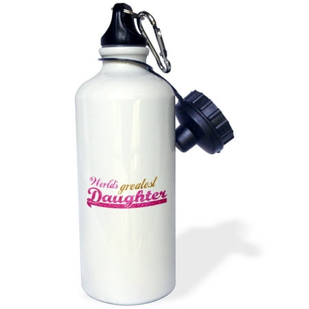 3dRose Worlds Greatest Daughter - Best daughter in the world - hot pink girly text on white, Sports Water Bottle,