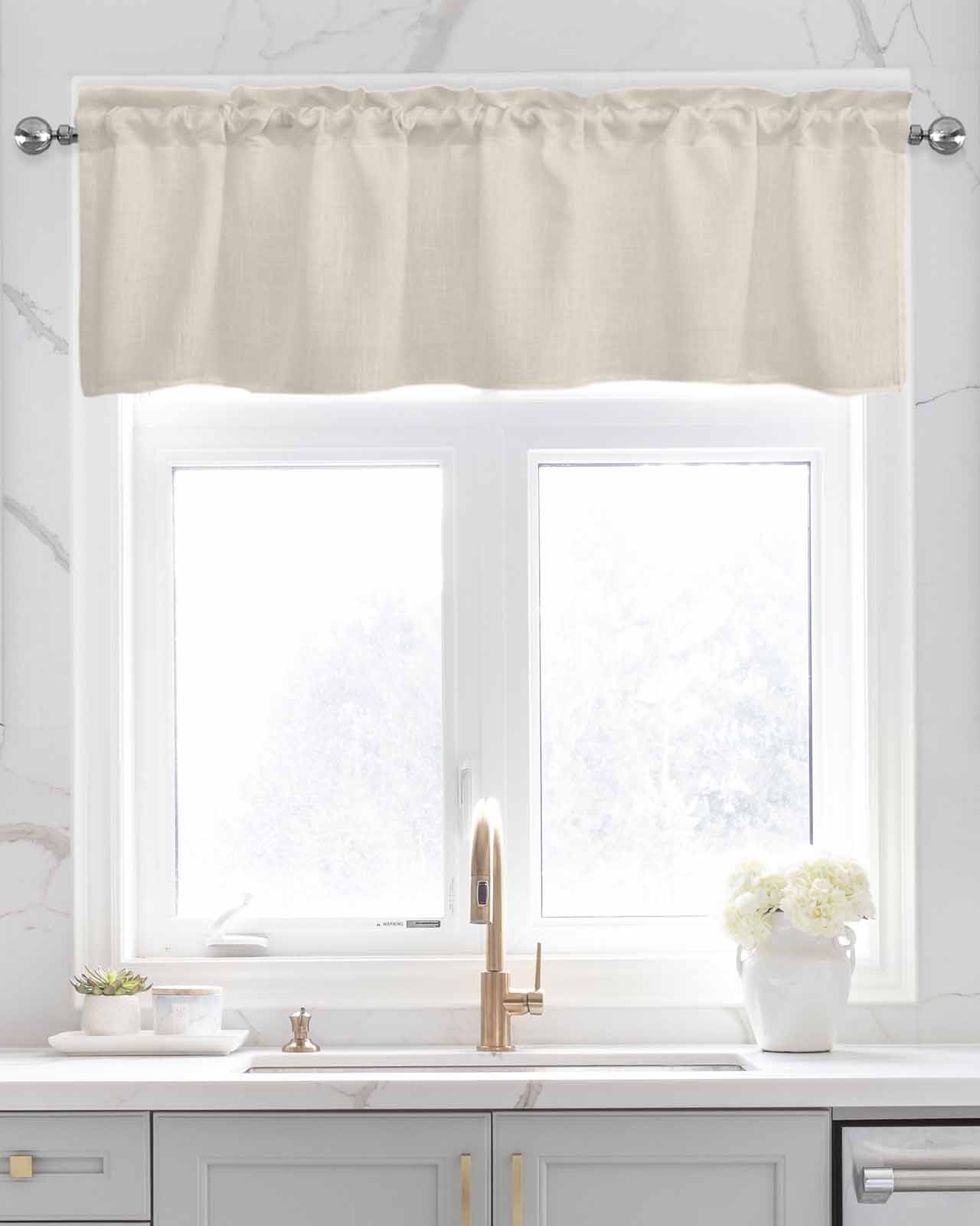 Beige Linen Curtain Valance for Bedroom/Bathroom/Kitchen/Living/Dining Room Window,Solid Color Pure Contemporary Minimalist Aesthetics Decor Pocket Topper Drapes Decorative Cafe Drapery 54"x18"