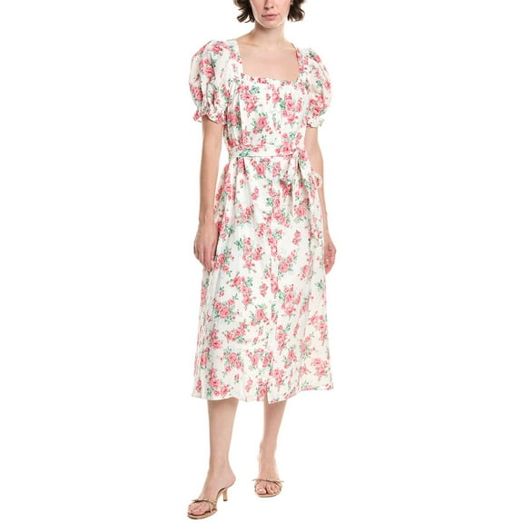 Endless Rose womens Floral Linen-Blend Midi Dress, xs, White