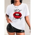 thumbnail image 1 of Women's Casual Crew Neck T-Shirt with Red Lips and White Teeth Print, 100% Polyester Knit Fabric, Medium Stretch, Fashionable Short Sleeve Top for Spring/Summer/Fall, 1 of 7