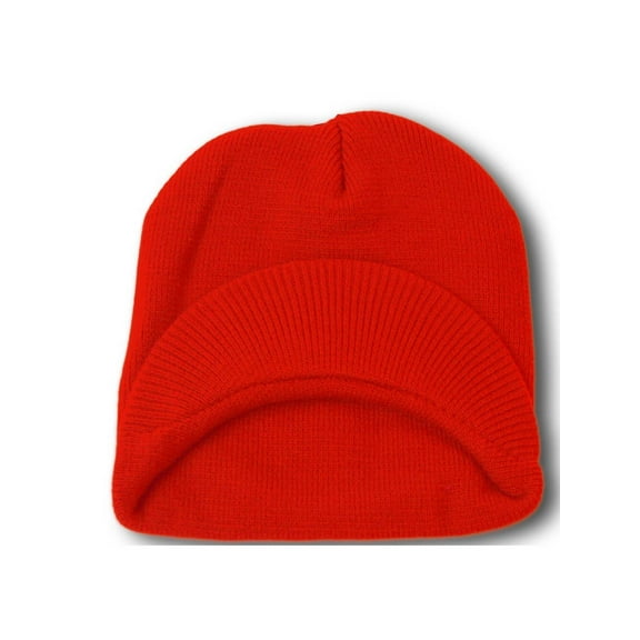 Top Headwear Cuffless  Visor Winter Beanie - Red
