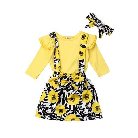 

Dewadbow Baby Girl Set Toddler Cotton Long Sleeve Bodysuit Flower Skirt