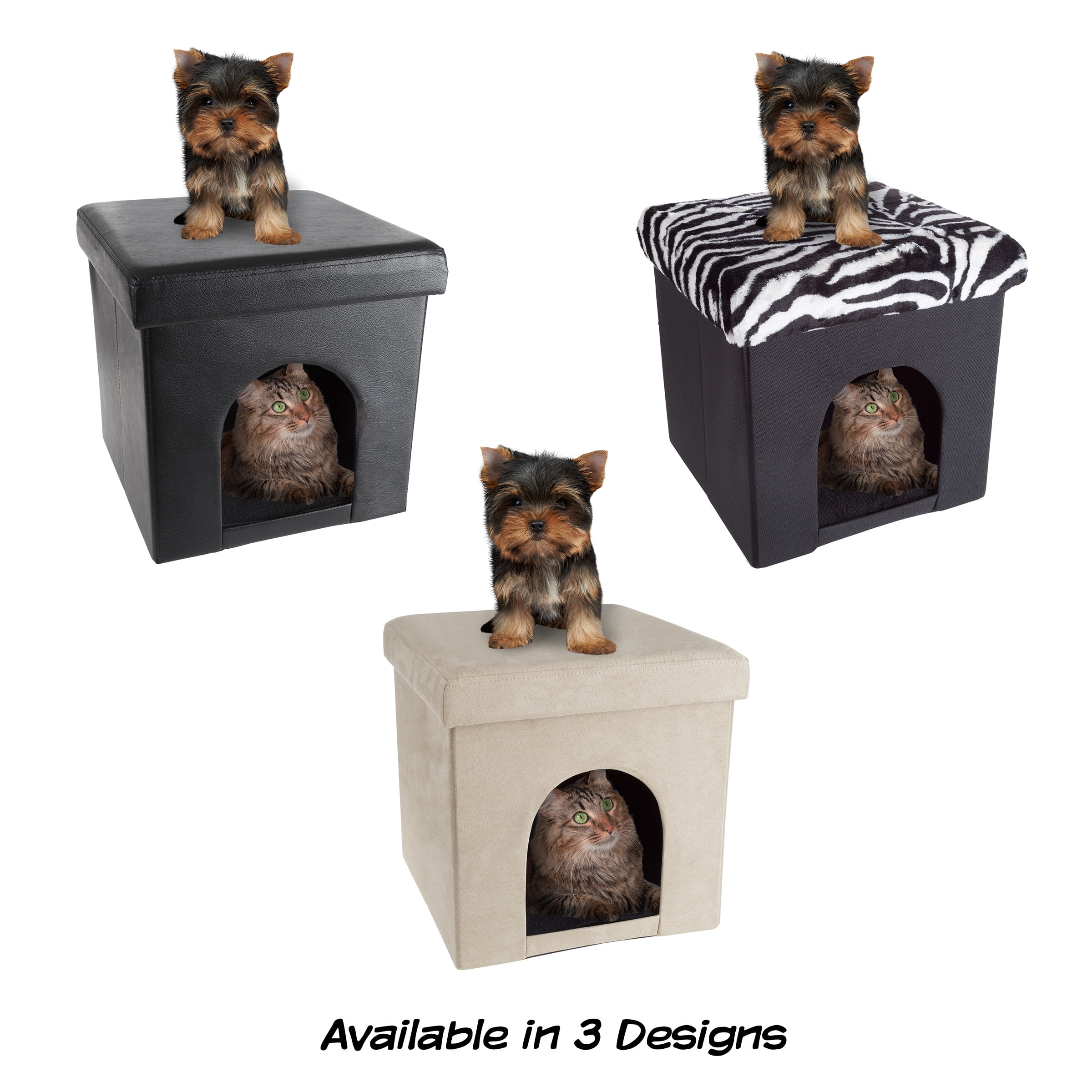 Pet House Ottoman- Collapsible Multipurpose Cat or Small Dog Bed Cube and Footrest with Cushion Top and Interior Pillow by PETMAKER (Microsuede Tan)