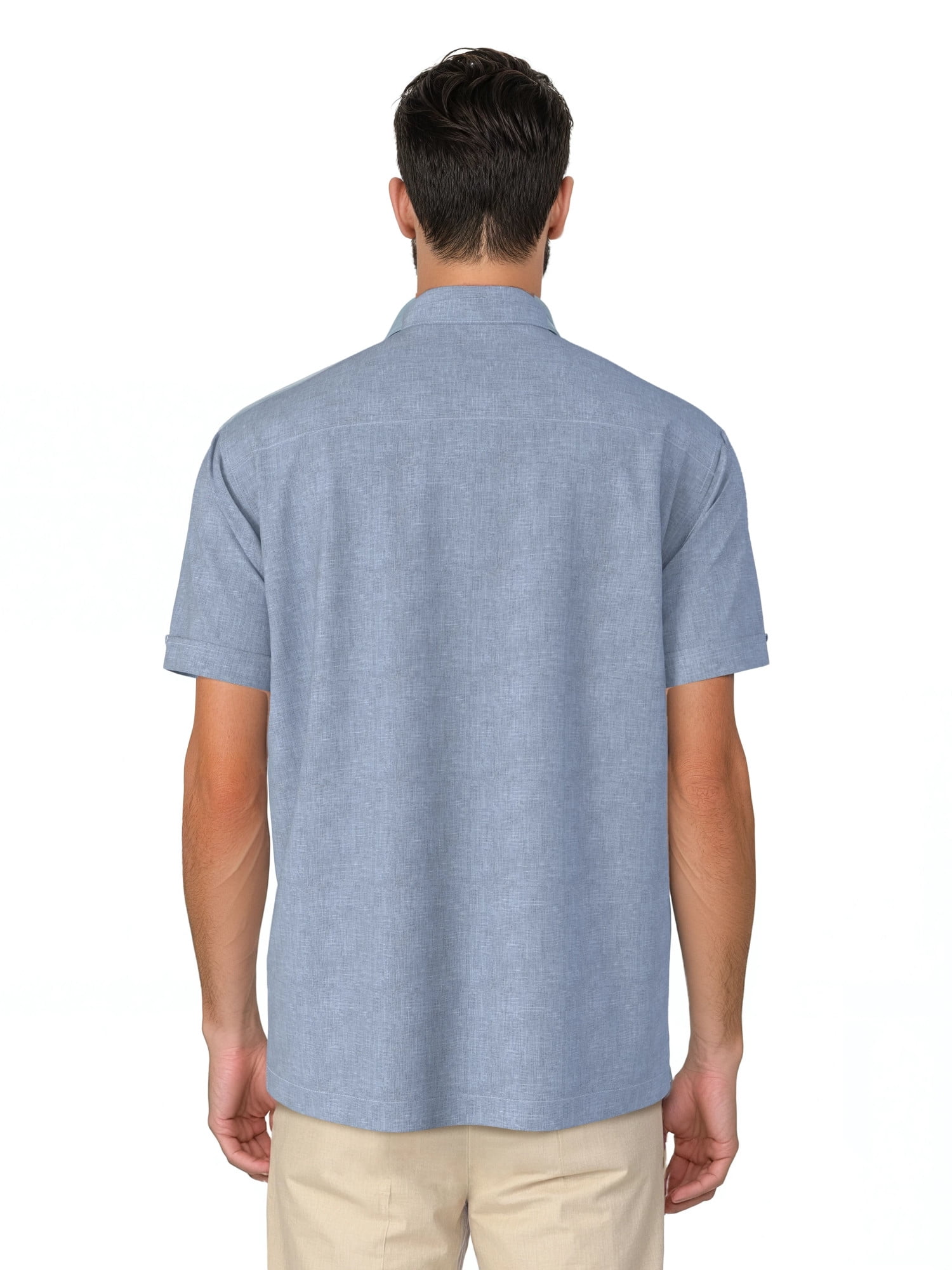 Havanera Men's and Big Men's Yarn Dyed Panels Short Sleeve Linen Cotton Button-Down Shirt, Sizes S-5XL