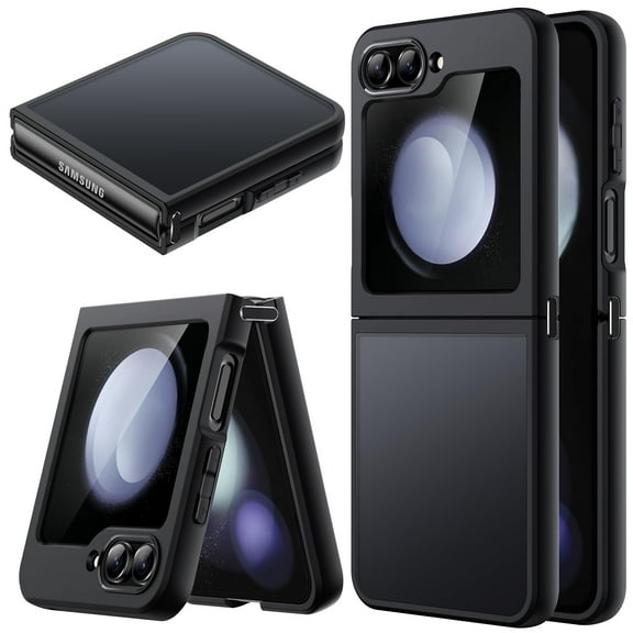 JETech Matte Case for Samsung Galaxy Z Flip 5 2023, Translucent Frosted PC Back with Shock-Absorbing TPU Frame Protective Phone Cover (Black)