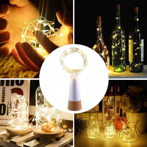 2 luces LED de corcho para botellas, cadena de luces para botellas, recargables por USB, minicadena de luces
