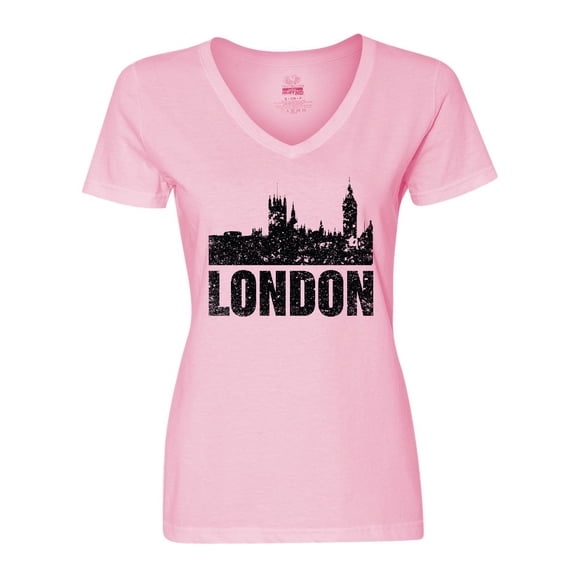 Inktastic London England City Skyline with Grunge Women's V-Neck T-Shirt