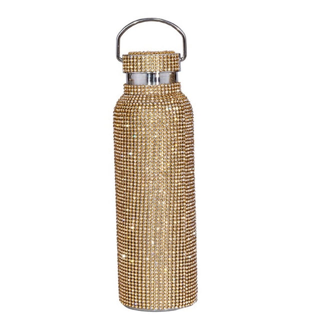 Toystoory Frascos de vacío con purpurina de 350/500/600/750ml, diamantes de imitación aislados de acero inoxidable con asa, botella de agua hecha a mano, Cocina y Comedor Dorado/350ml Toystoory HA071622-05
