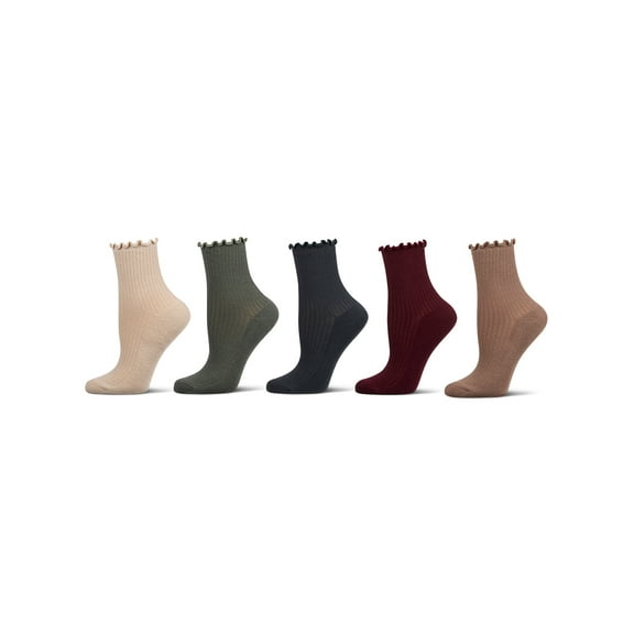 MeMoi 6 Pair Women's Ribbed Cotton-Rich Picot-Trimmed Quarter Socks - Womens - Female, 9-11, Gray-White-Black