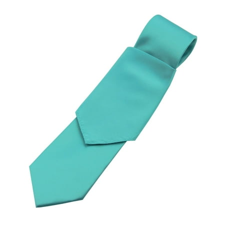 Men's Solid Satin Neck Tie and Hankie Set in Teal (Best Tie With Charcoal Suit)