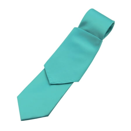 Men's Solid Satin Neck Tie and Hankie Set in Teal