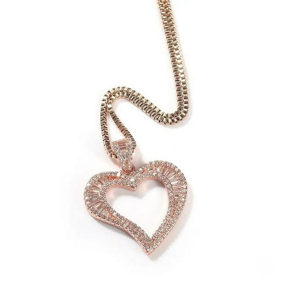 14K Gold Over Finish Simulated Diamond Iced Out Cute Heart Love Anniversary Charm Pendant Necklace, Birthday Gift, Christmas Gift, Easter