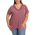 thumbnail image 5 of Ella Moss Women's Super Soft Lightweight V-Neck Lace T-Shirt Top, 5 of 5