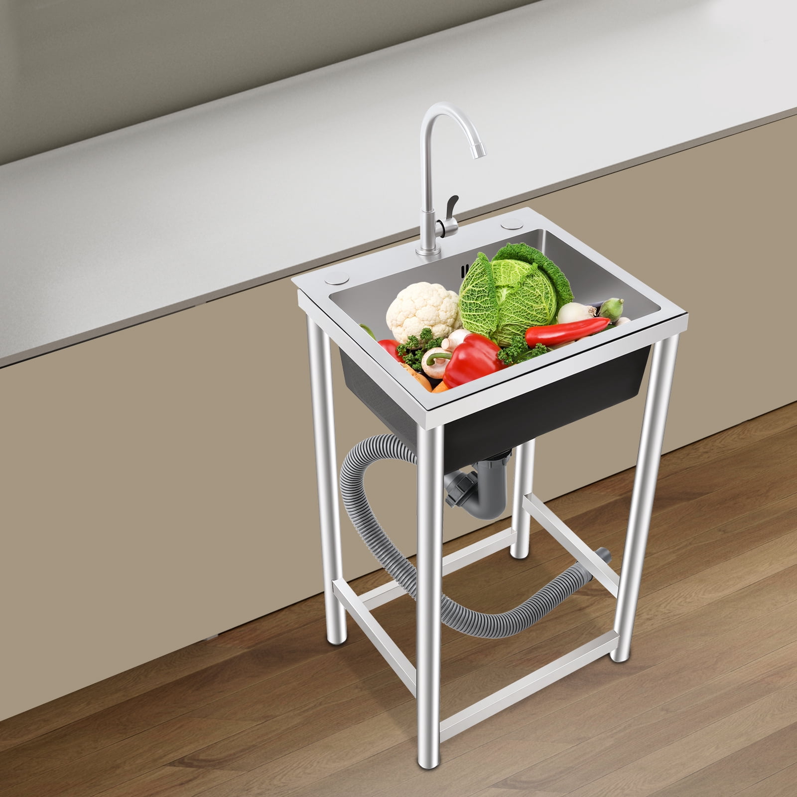 Commercial Stainless Steel Sink, Outdoor Single-Bowl, Utility Sink With Faucet