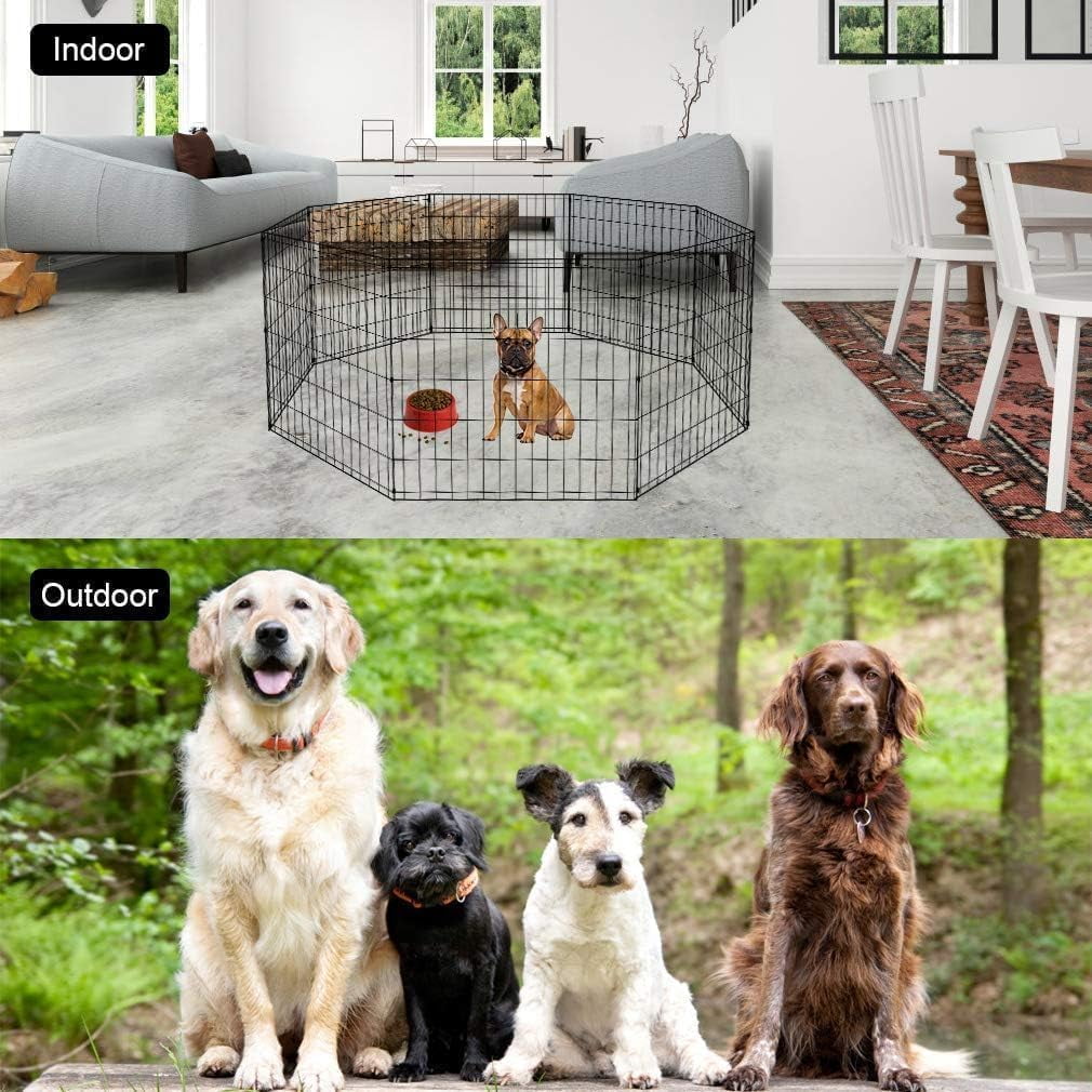 FeGe  | Foldable Dog Playpen | 24 Inch, 8 Panels | Metal Pet Exercise Pen | Indoor Outdoor Portable Dog Fence with Door | Removable, Rust-Resistant Secure Pet Kennel | Easy to Assemble