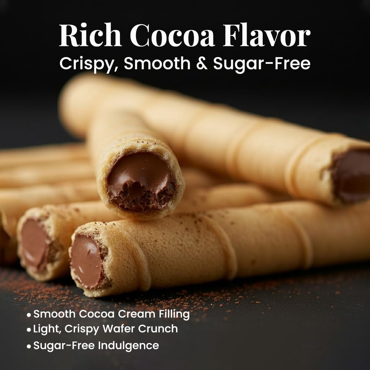 2 Pack - Sweet+Plus Sugar-Free Cocoa Wafer Rolls - Delicious Crispy Wafer Sticks Filled with Chocolate for Healthy Snacking & Daily Tea Time Routine 10oz