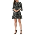 thumbnail image 2 of INSPIRE CHIC Women's Floral Bell 3/4 Sleeves Tie Neck Ruffle Hem Dresses, 2 of 6