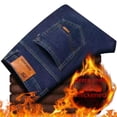 thumbnail image 1 of Pantalones vaqueros con forro polar para hombre, gruesos, cálidos, estilo otoño e invierno, elásticos, rectos, sueltos, informales, duraderos, largos, 1 of 5
