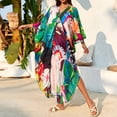 thumbnail image 3 of longantii Womens Kaftan Dress Fashion V Neckline Batwing Sleeve Cover Up Relaxed Fit Maxi Dress Floral Print Travel Lounge Wear Summer One Size, 3 of 3