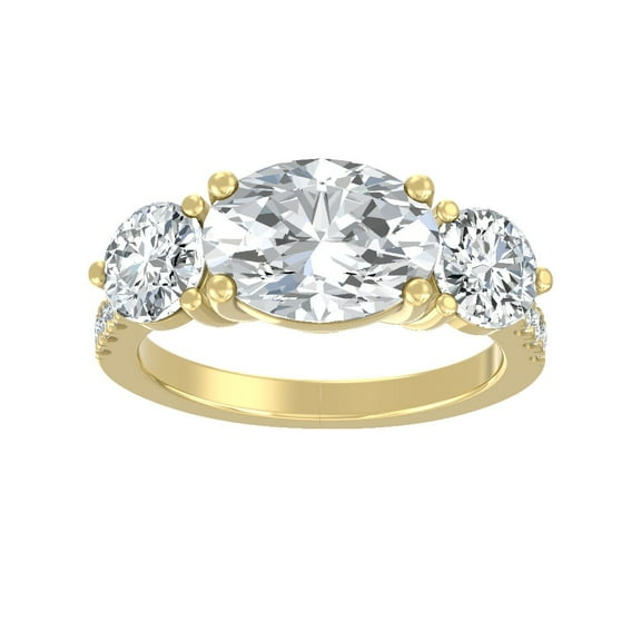 ARAIYA FINE JEWELRY 10K Yellow Gold Oval and Round Shape Lab Grown Diamond Prong-Set Engagement Ring Size 7 (1 1/2 cttw, D-F Color, VS Clarity)