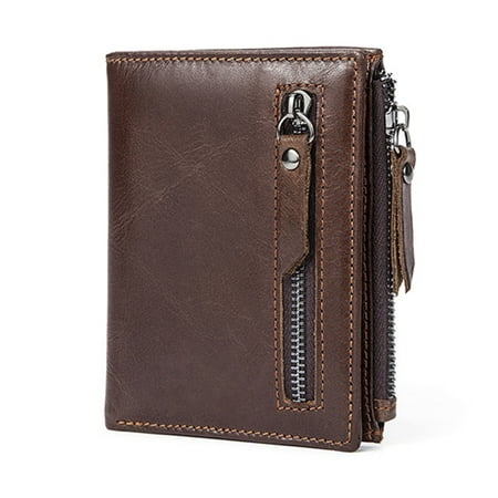 Generic - Men Genuine Leather Wallet Two Folding Male Coin Purse Credit Card Holder Short Wallet ...