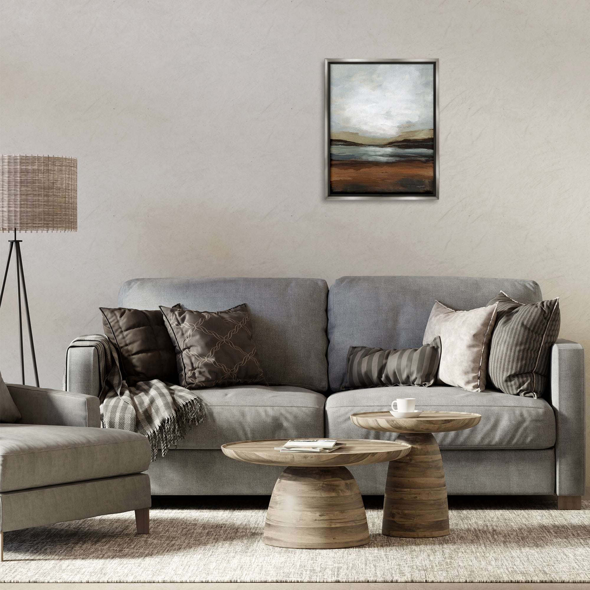 Stupell Industries Copper Creek Landscape Abstract Painting Gray Floater Framed Canvas Art Print Wall Art, 17 x 21