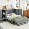 thumbnail image 2 of JERFIT Full Murphy Bed with Storage Cabinet, Space Saving Wall Bed with Woven Rattan Doors, Modern Fold Up Bed Frame for Home Office, Guest Room, Gray, 2 of 10