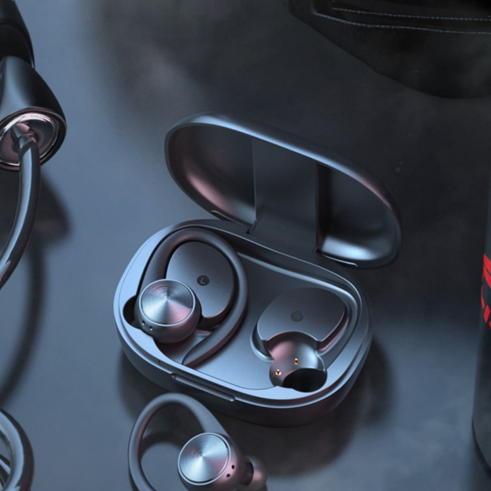 Wireless Bluetooth Earbuds, 75Hrs Playback, LED Display Charging Case, Ear Hooks, IPX7 Waterproof, Over-Ear Design for Sports, Running, Workout,Black