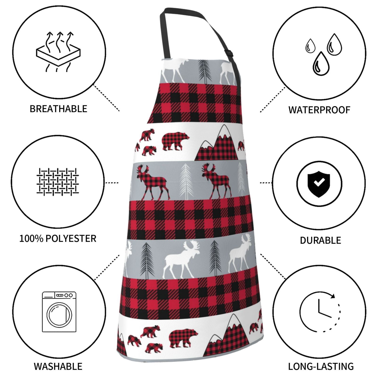 Kdxio Buffalo Plaid Forest Apron with Pockets Adjustable Kitchen Aprons for Men Women Waterproof Aprons for Cooking,Drawing,Crafting, Baking Household Cleaning