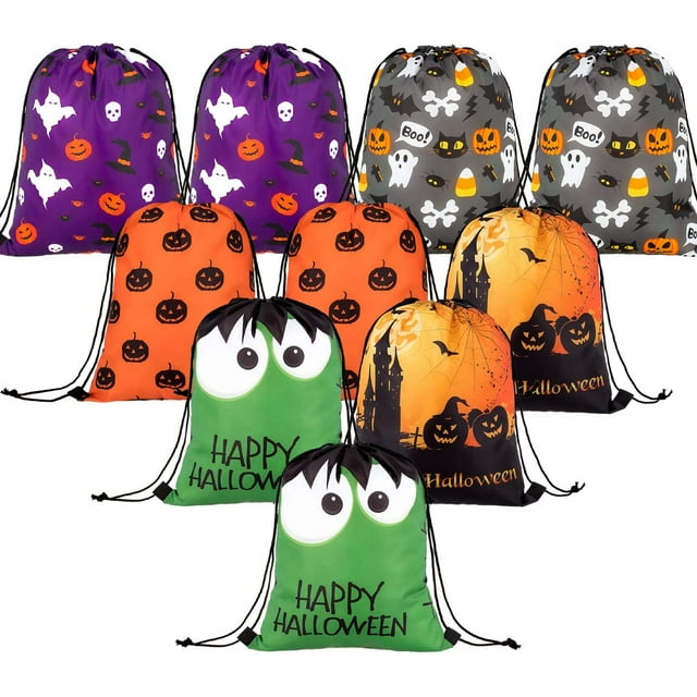 10 Pcs Sac à Cordon d'Halloween Grand Sac pour la Cueillette Ou les Friandises Sac à Dos Cadeau Sacs de Bonbons pour Cadeaux de Fête d'Halloween