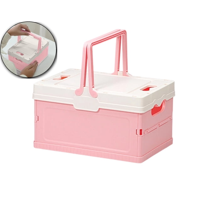 Plastic Storage Bin with Lid Small Foldable Plastic Basket Storage Basket for Kitchen Office Bedroom Desktop Home Decor