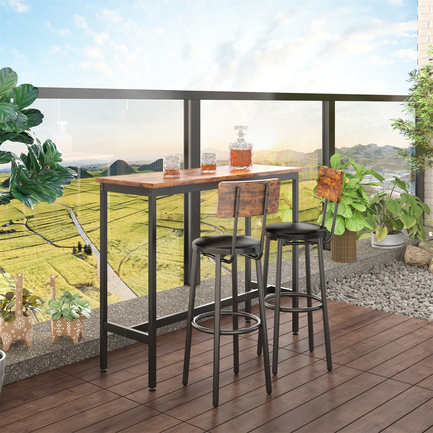Kadyn 3 Piece Pub Dining Set, Modern Bar Table and Stools for Living Room Small Space Restaurant, Rustic Brown Kadyn 3 Piece Pub Dining Set, Modern Bar Table and Stools for Living Room Small Space Restaurant, Rustic Brown