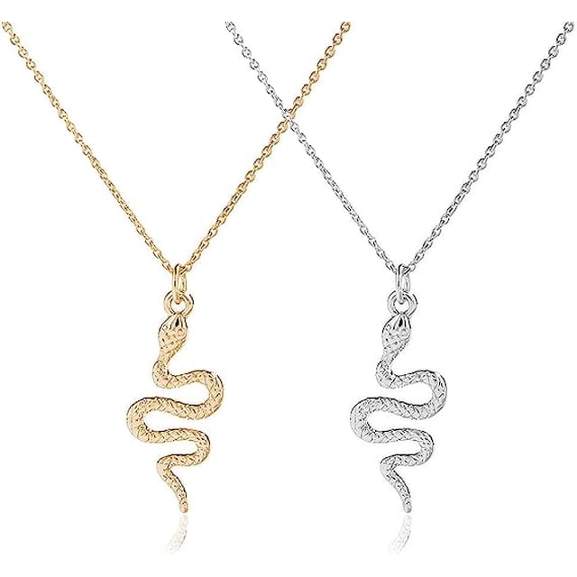 Paquete de 2 collares de serpiente, cadena de serpiente plateada, estrangulador gótico punk, collar con colgante de serpiente dorada, joyería de serpiente Hip Hop para hombres y mujeres Rojo Verde
