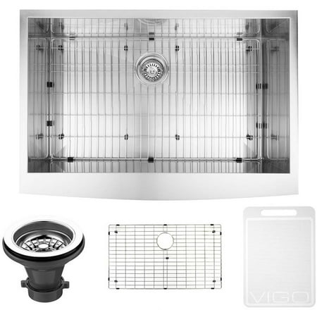 Vigo 33" Farmhouse Stainless Steel Kitchen Sink, Grid and Strainer