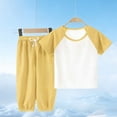 thumbnail image 2 of JOANKDMI 2 Piece Pjs Toddler Boys Girls Casual Outfits Short Sleeve Raglan Top and Ribbed Pants Set with Drawstring Lightweight Pj Lounge Wear Kids Summer Fall Clothes, 2 of 5