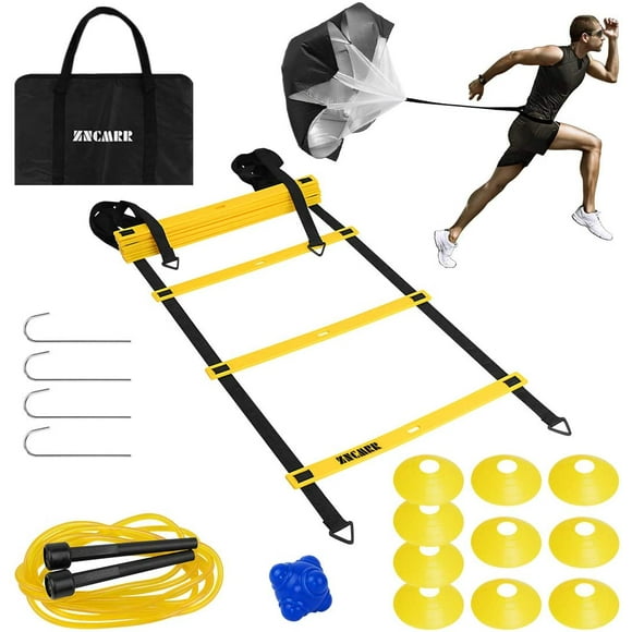 ZNCMRR Agility Ladder Speed Training Equipment Set, 20Ft Adjustable 12 Rung Workout Ladder, Running Speed Parachute