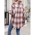 thumbnail image 4 of XCHQRTI Plaid Pocket Shirt for Women Lapel Button Down Blouse Casual Long Sleeve Tops, 4 of 7