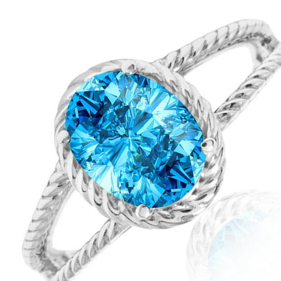 AoneJewelry 1.25 Carat Blue Topaz Oval Shape Ring In 10K Solid Rose, White & Yellow Gold