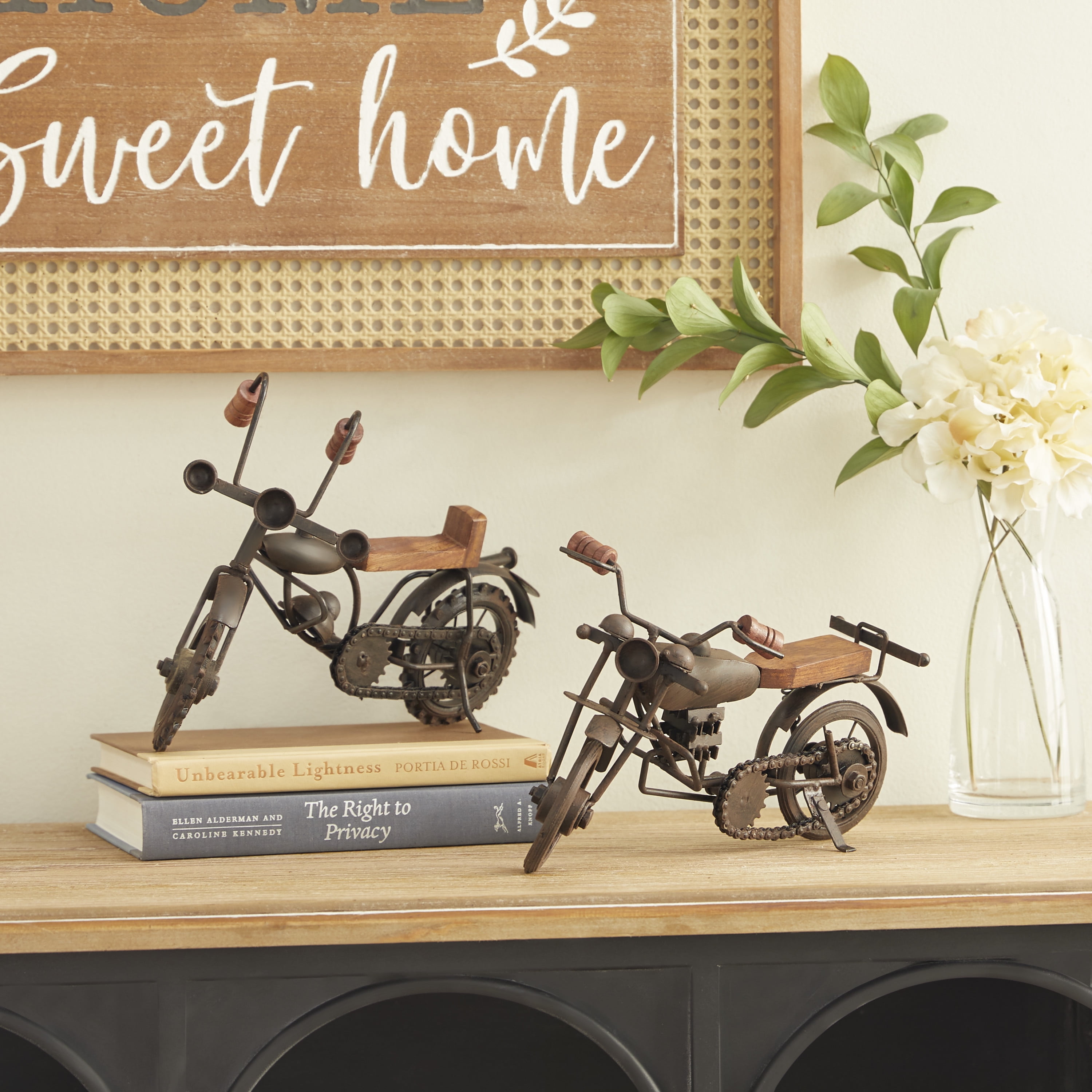 12"W, 7"H Brown Metal Motorcycle Sculpture, by DecMode (2 Count)