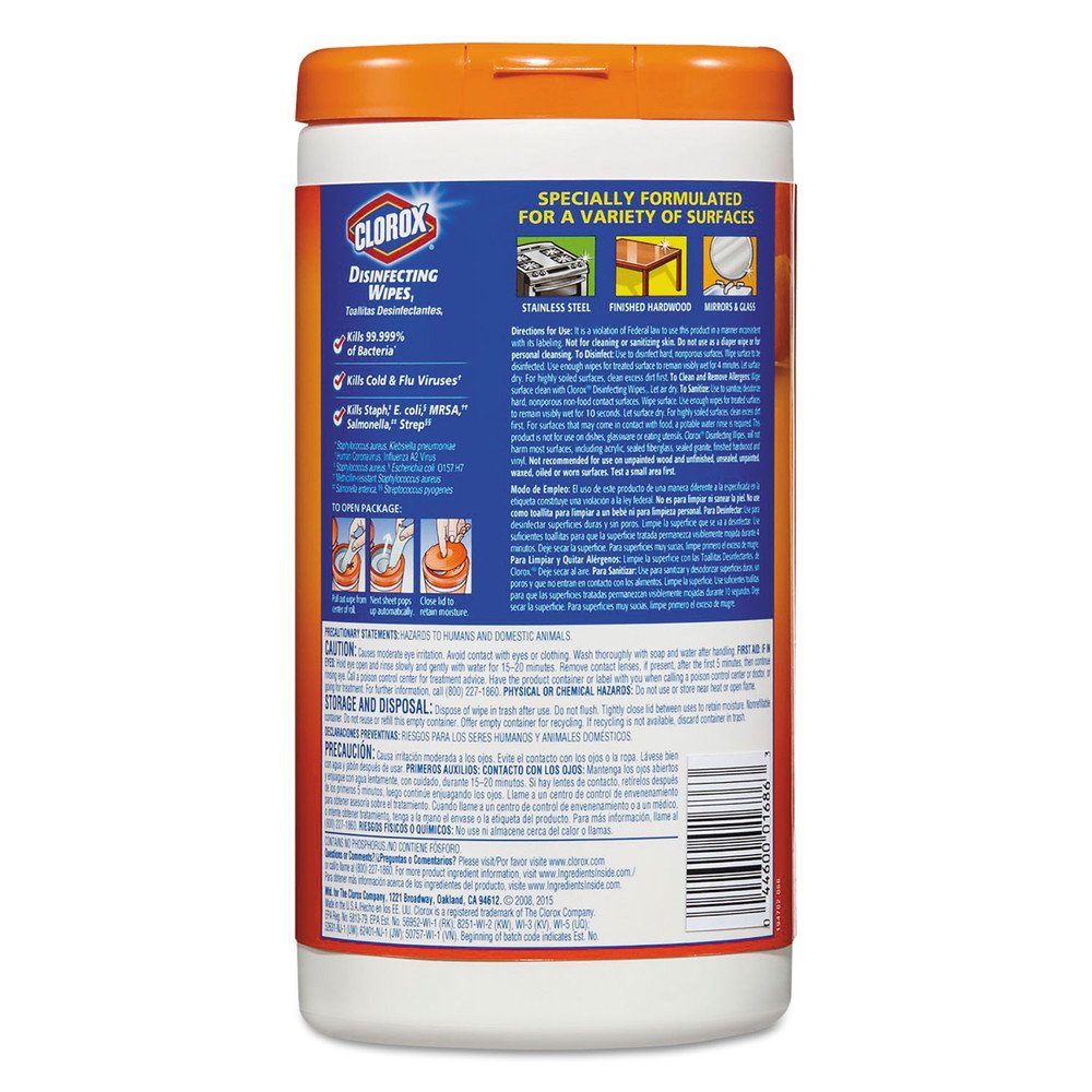 Clorox 01686 Disinfecting Wipes, Orange Fusion, 7 X 8, 75