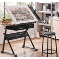 thumbnail image 2 of BeesClover Height Adjustable Drafting Table with 0-75° Tilting Top, Artist Desk with 2 Storage Drawers & Stool, Drawing Table for Adults, 2 of 6