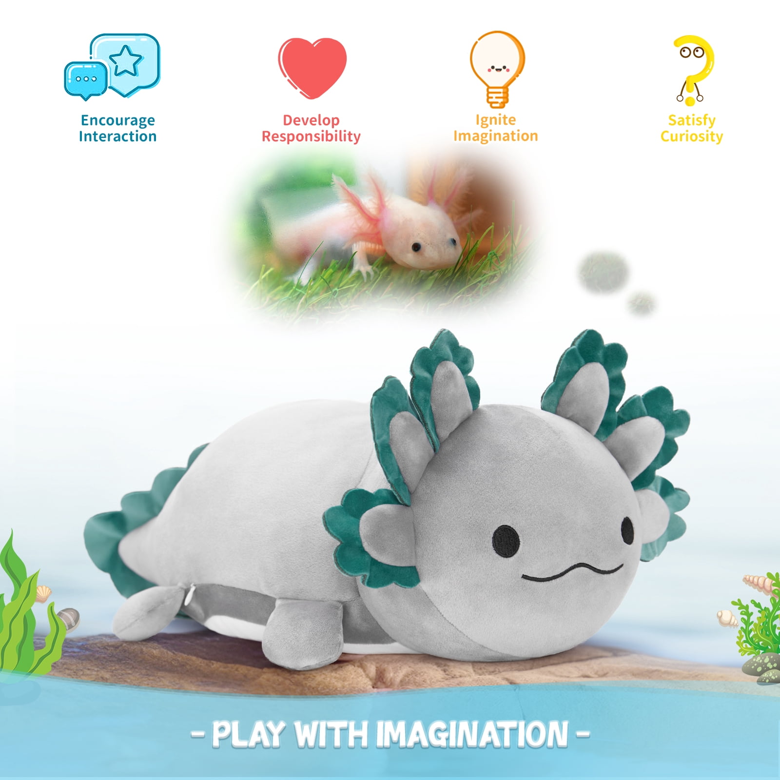 MaoGoLan 23.5" Giant Axolotl Stuffed Animals with 3 Babies Inside Large Axolotl Plush Toy