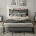 thumbnail image 2 of Queen Size Bed Frame with USB Charging Station, Metal Platform Bed Frame with Upholstered Storage Headboard for Bedroom, No Box Spring Needed, Noise Free, Light Grey, 2 of 9