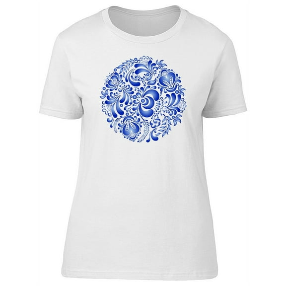 Beautiful Blue Paisley Flowers T-Shirt Women -Image by Shutterstock, Female Large