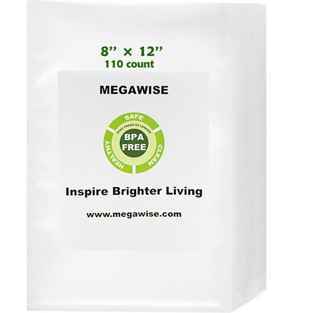 MEGAWISE Sacs pour Scelleuse sous Vide 8x 12110 Pcs pour Conservation de la Fraîcheur des Aliments Sans BPA Sacs de Rangement sous Vide pour Sceller les Aliments Ou sous Vide un Repas Texture Double Verrouillage Fraîcheur 110 Unités