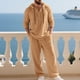 thumbnail image 5 of Ceisia Men's Loose Fit Cotton-Linen 2-Piece Set Hooded Henley Long Sleeve Shirt with Elastic Waist Wide Leg Pants Gifts, 5 of 9