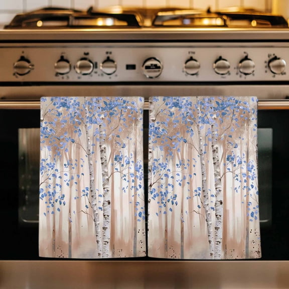 Blue Grey Forest Kitchen Towels Set of 4, Grey Modern Art Oil Painting Absorbent Dish Towels for Kitchen, Microfiber Hand Towel, Quick Drying Tea Towel for Cleaning Decorative Dishcloths